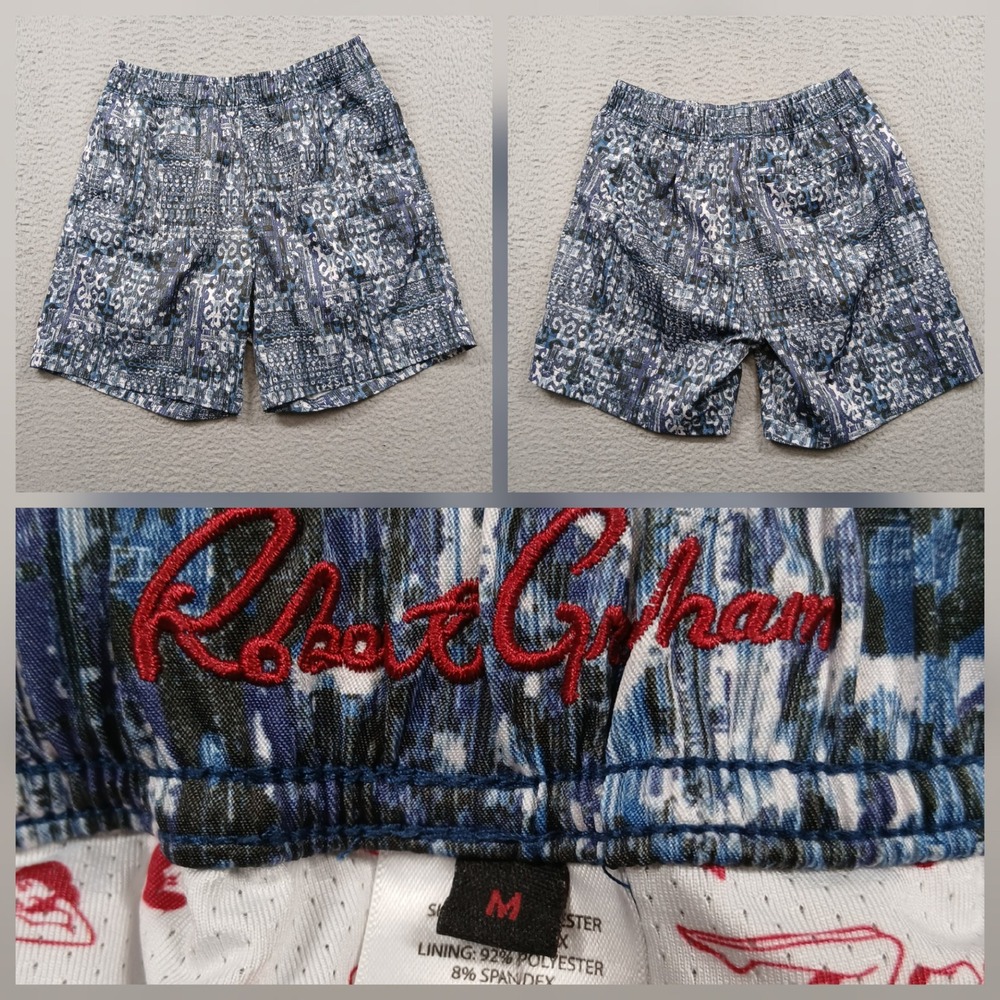 Robert Graham Swim Shorts Mens M Blue Abstract‎ Print Lined Trunks